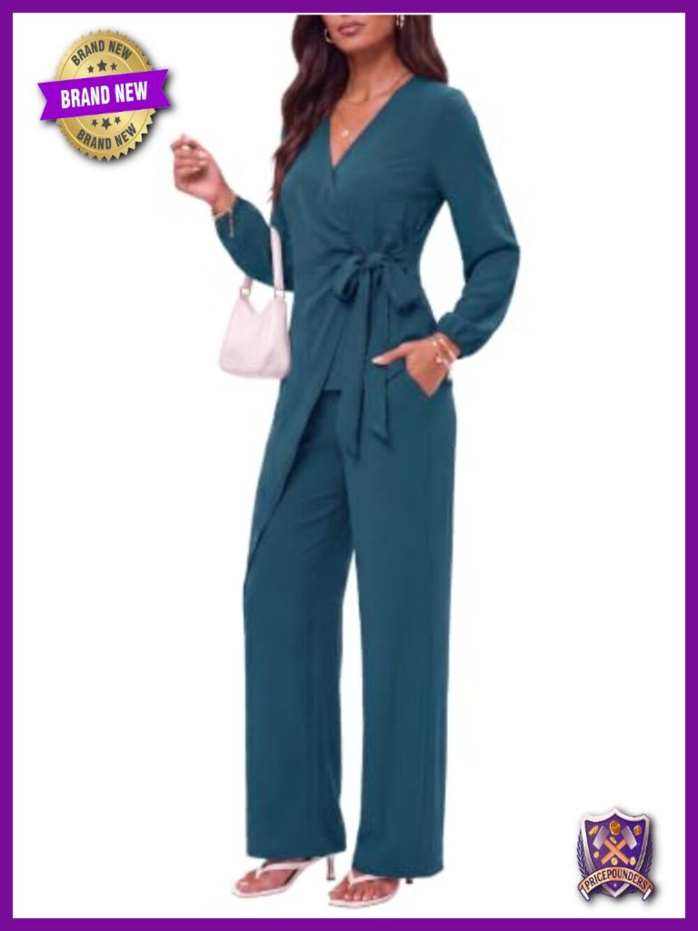 Women's Two Piece Set Long Sleeve Tie Waist Top Flared Pants